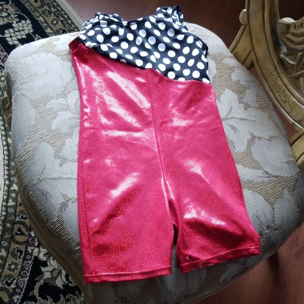 Red and black polkadots active wear suit